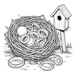 Prachtvolles Nest mit vielen Ringen Malbild für kleine Naturfreunde