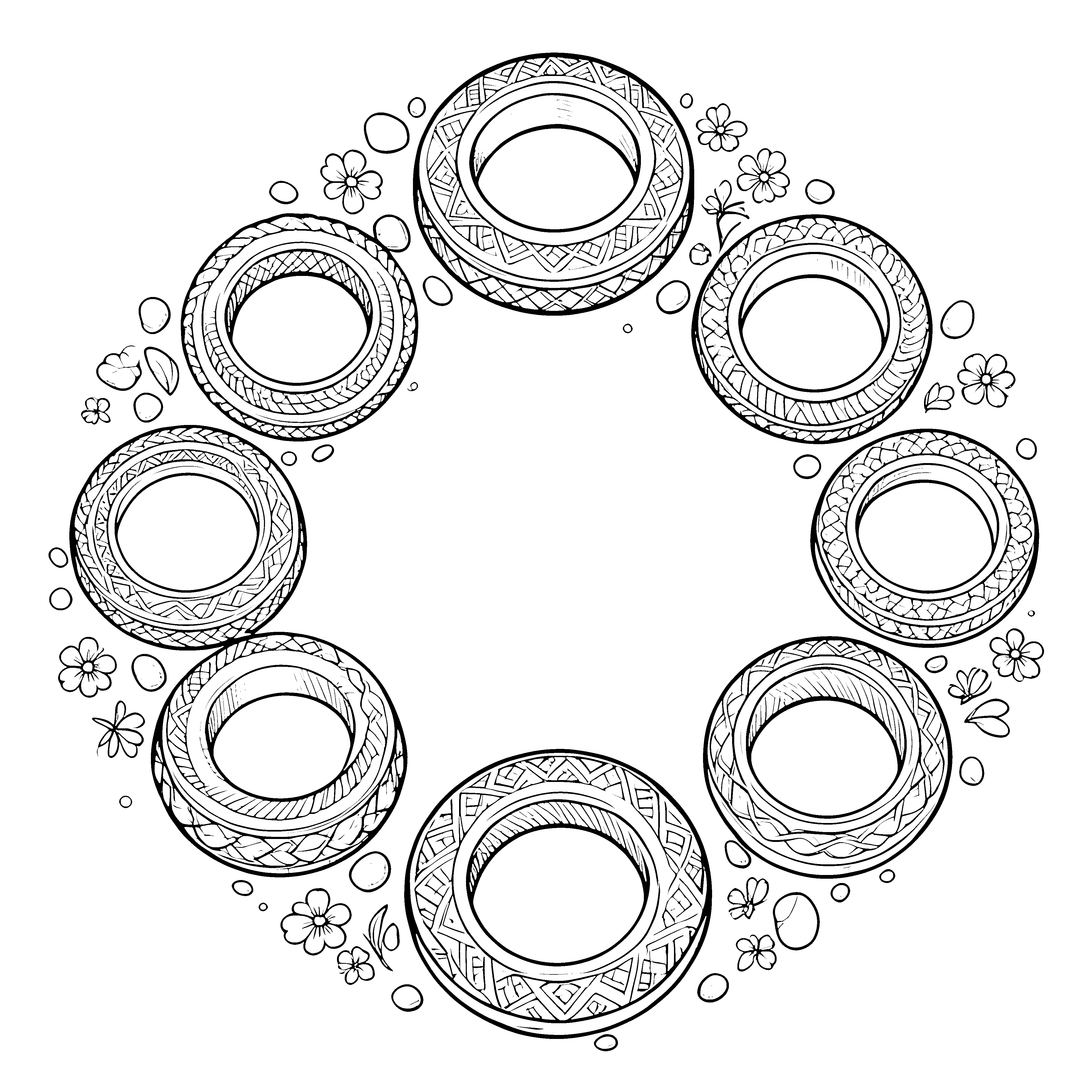 Prachtvolle Ringe mit Blumen Ausmalvorlage für junge Bastler