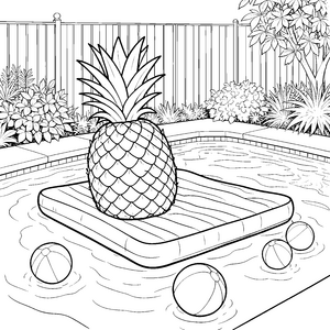 Riesige Ananas auf quadratischer Luftmatratze Ausmalbild für Strandfans