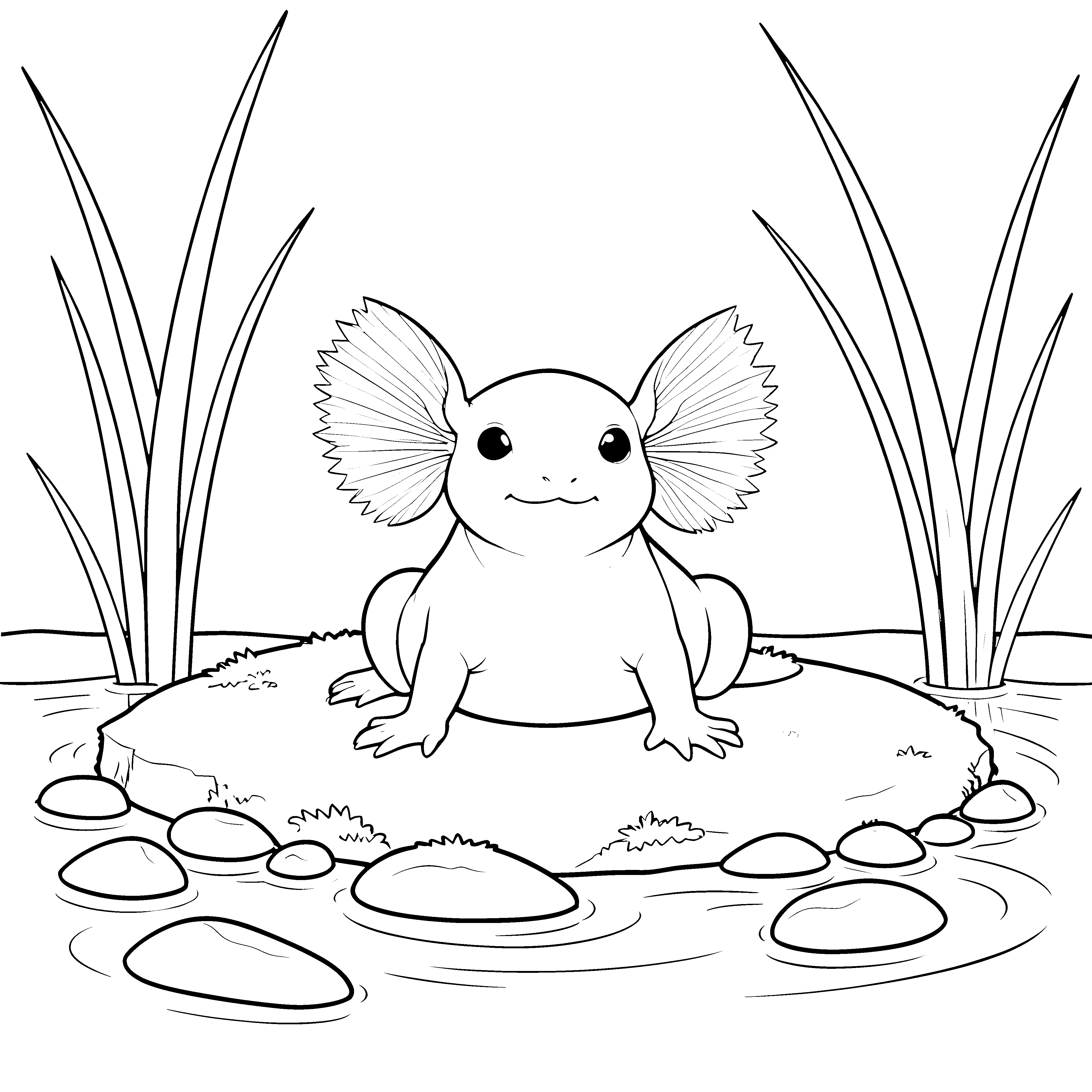 Geliebter Axolotl auf Stein Ausmalvorlage für fröhliche Wasserratten