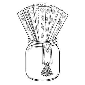 Verspielte Lesezeichen im Glas Ausmalbild für kreative Bücherwürmer