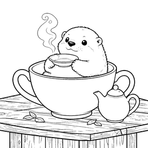 Gemütlicher Otter in Teetasse Malbild für verträumte Wasserratten