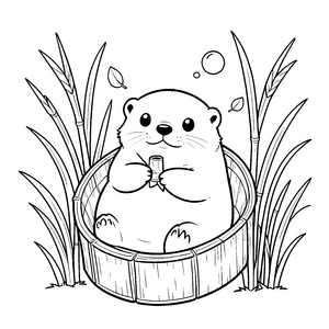 Entspannter Otter im Holzbad Ausmalbild für kleine Wasserratten