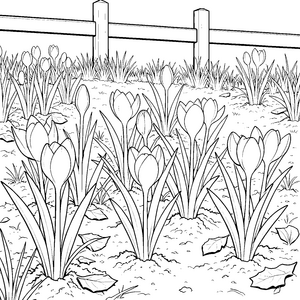 Farbenfrohe Tulpen am Holzzaun Malbild für kleine Hobbygärtner