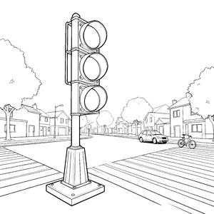 Hohe Ampel an der Kreuzung Ausmalbild für neugierige Weltenbummler
