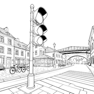 Städtische Ampel an der Fußgängerüberquerung Ausmalvorlage für kleine Abenteurer