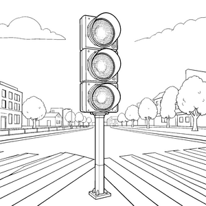 Hohe Ampel am Zebrastreifen Malbild für neugierige Autofans