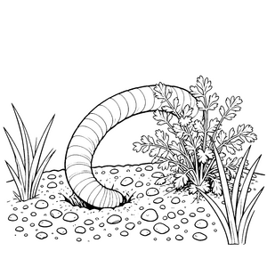 Geschmeidiger Regenwurm im Gras Ausmalvorlage für neugierige Naturfreunde