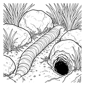 Gewundener Regenwurm im Erdtunnel Malvorlage für verträumte Landratten