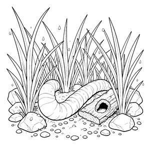 Wuseliger Regenwurm bei Holzstück Malvorlage für kreative Tierfreunde