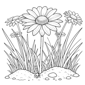 Strahlendes Gänseblümchen mit Marienkäfer Ausmalbild für kreative Naturfreunde