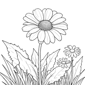 Großes Gänseblümchen im Gras Ausmalvorlage für kleine Abenteurer