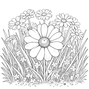 Prachtvolles Gänseblümchen im hohen Gras Malvorlage für fröhliche Blumenkinder
