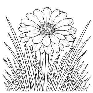 Riesiges Gänseblümchen mit Marienkäfern Ausmalvorlage für neugierige Naturfreunde