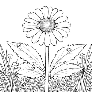 Strahlendes Gänseblümchen mit Marienkäfern Malvorlage für Spürnasen