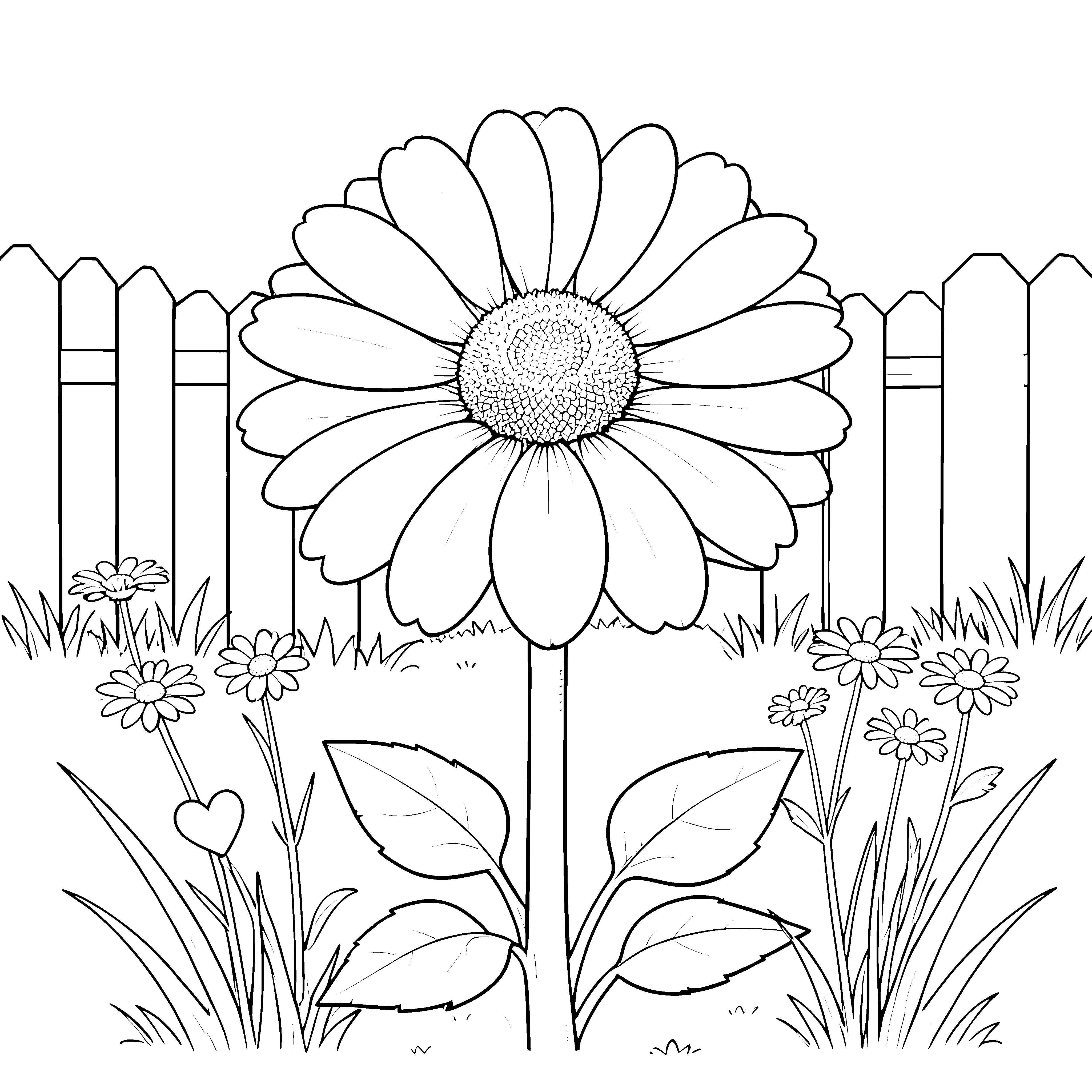 Großes Gänseblümchen vor Zaun Malbild für malfreudige Frühaufsteher