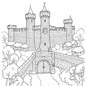 Mächtiges Burgschloss mit steinener Brücke Malbild für mutige Burgfräulein