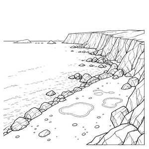 Erhabene Klippenküste mit Steinstrand Ausmalbild für kreative Weltenbummler