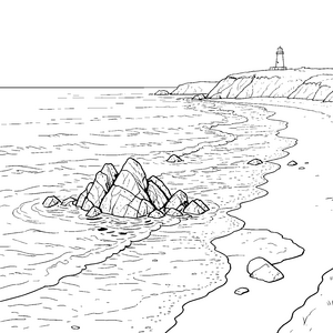 Einsame Klippenküste mit Leuchtturm Ausmalvorlage für verträumte Seebären
