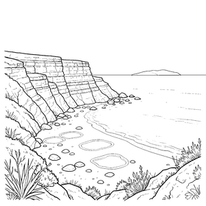 Majestätische Felsklippen mit Kieselstrand Malbild für malfreudige Wasserratten