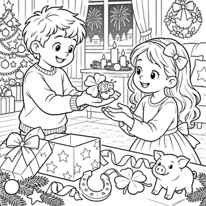 Verspielte Glücksbringer-Geschenke Malvorlage für fröhliche Abenteurer