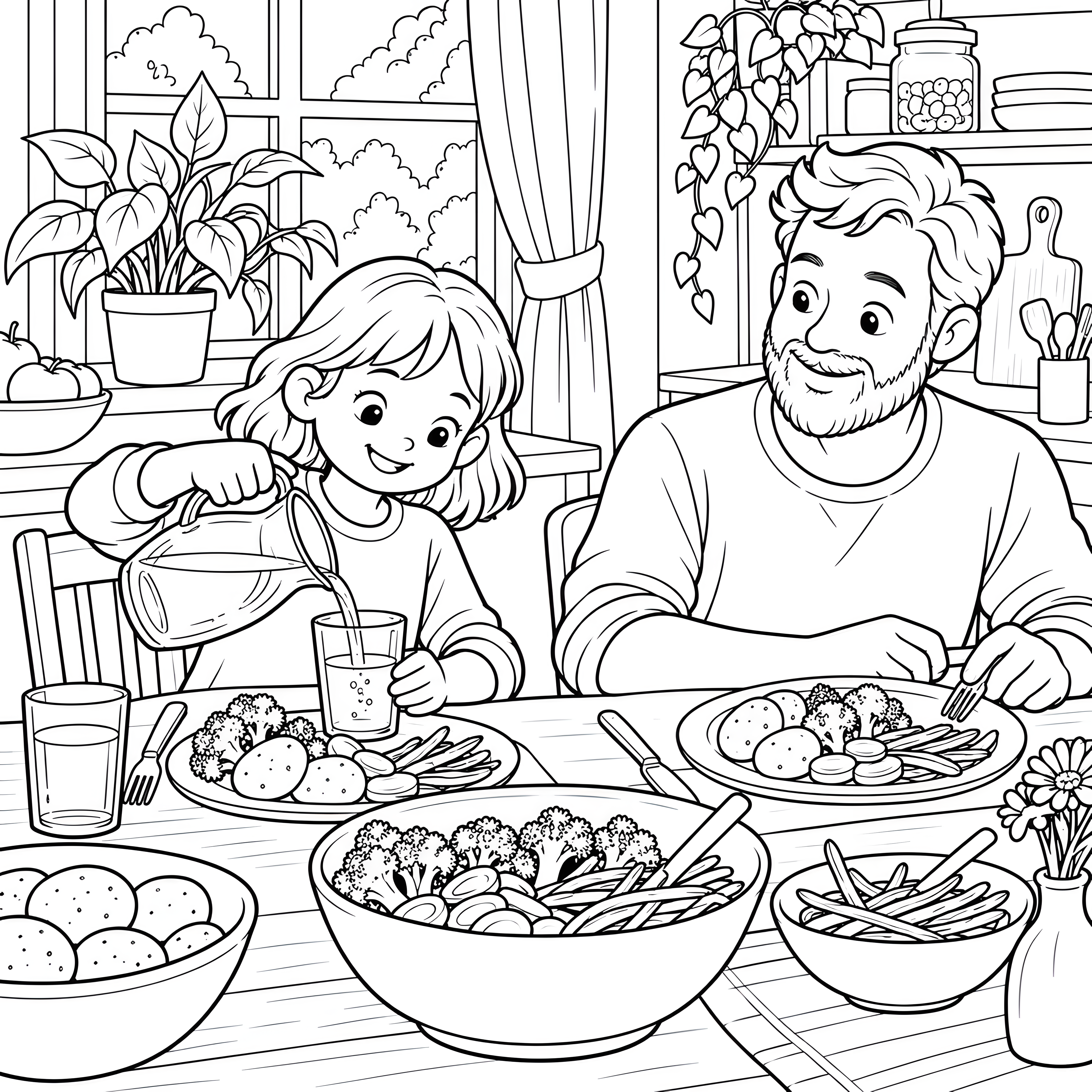 Gemütliches Abendessen mit Brokkoli Malbild für verträumte Naturfreunde