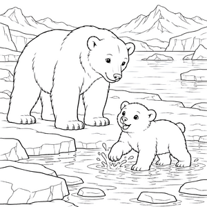 Fröhliches Eisbärbaby im Wasser Ausmalbild für verträumte Wasserratten