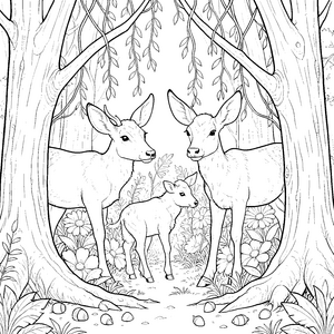 Sanfte Riesenhirsch-Jungtiere im Wald Malbild für Waldspaziergänger