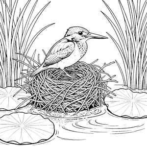 Beschützender Eisvogel im Nest Malbild für malfreudige Tierfreunde