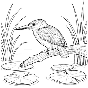 Wunderschöner Eisvogel auf Baumstamm Malvorlage für kleine Abenteurer