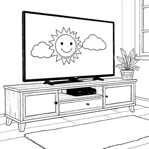 Strahlender Fernseher mit Wolken Malvorlage für kreative Wohnzimmerfreunde