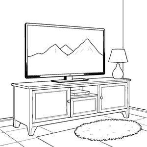 Stiller Fernseher auf Sideboard Ausmalbild für fröhliche Tüftler