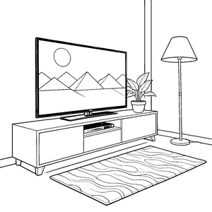 Moderner Fernseher mit Wüstenlandschaft Ausmalvorlage für junge Abenteurer