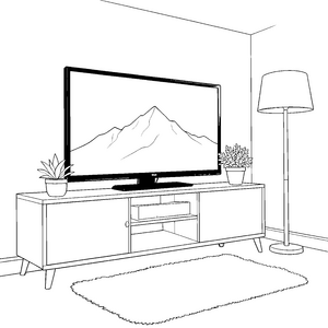 Stiller Fernseher mit Bergpanorama Ausmalbild für technikbegeisterte Weltenbummler