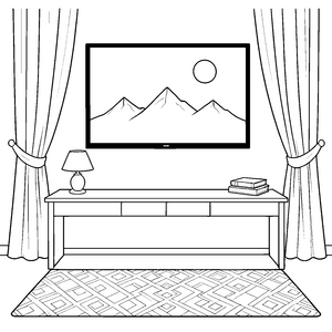 Überseeischer Fernseher mit Gebirgsszene Ausmalvorlage für verträumte Spürnasen