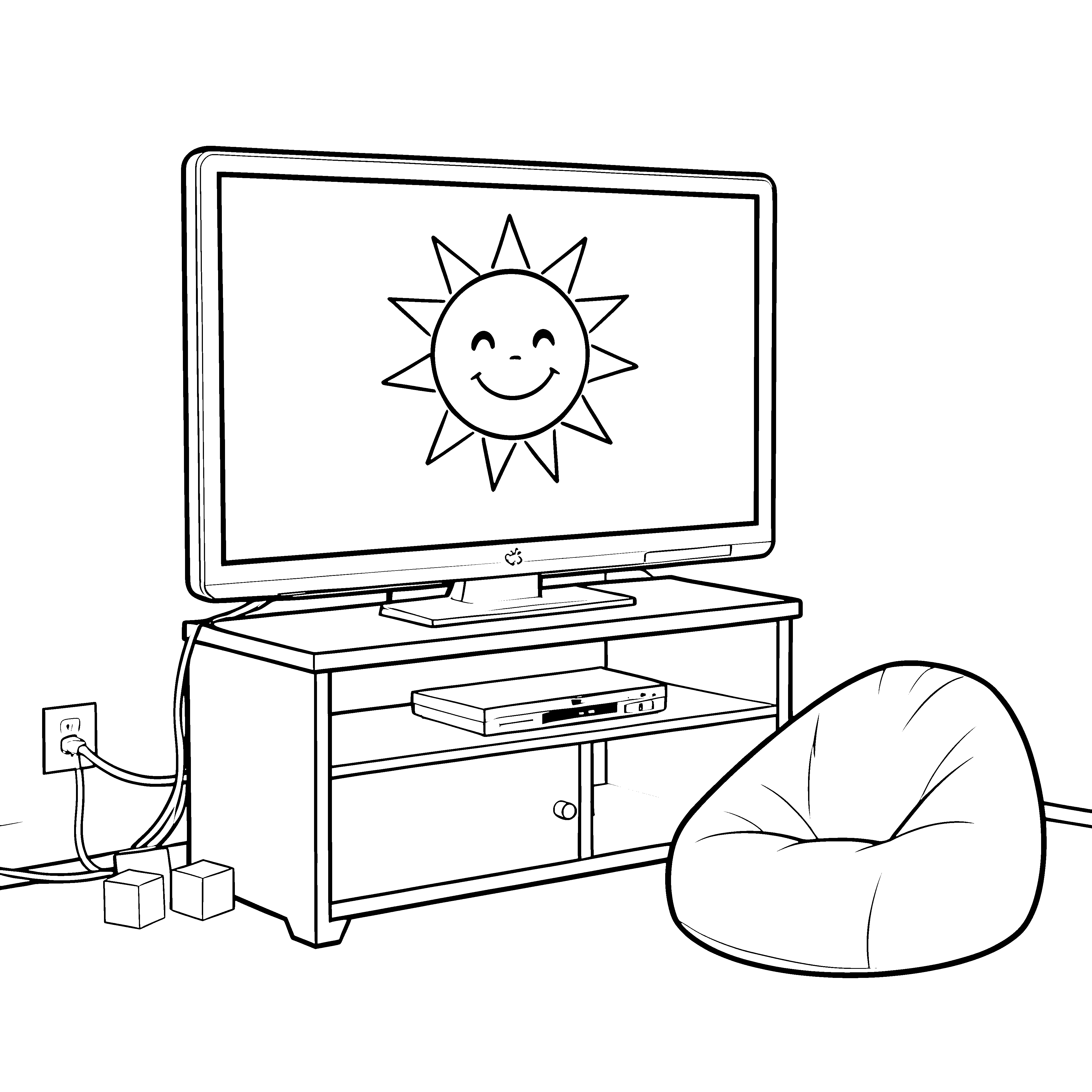 Heiterer Fernseher mit lachender Sonne Malvorlage für neugierige Tüftler