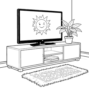 Heiterer Fernseher mit lachender Sonne Malbild für fröhliche Tüftler