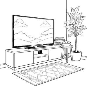 Ruhiger Fernseher mit Berglandschaft Malbild für malfreudige Wohnzimmerfans