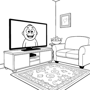 Lustiger Fernseher mit lachendem Jungen Malbild für mutige Technikfreunde