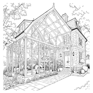Prachtvoller Wintergarten mit großen Glasfronten Ausmalbild für mutige Spürnasen