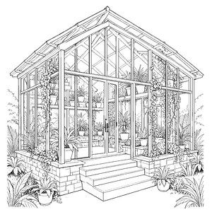 Prachtvoller Wintergarten mit Treppe und Hängepflanzen Malvorlage für mutige Bastler