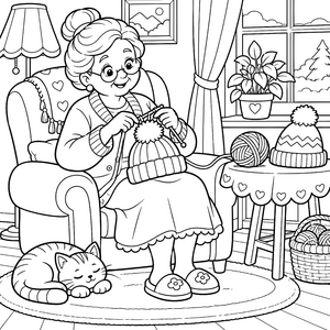 Herzliche Strickmützen am Tisch Malvorlage für kreative Handarbeitsfans