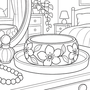 Schmückende Schmuckschachtel mit floralen Armbändern Malbild für junge Bastler