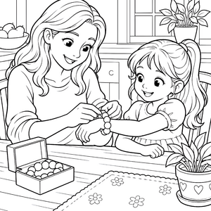 Liebe Mutter mit Armbändern Malbild für malfreudige Bastler