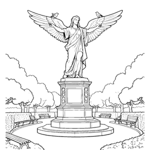Majestätische Engelsstatue im Park Malbild für junge Weltenbummler