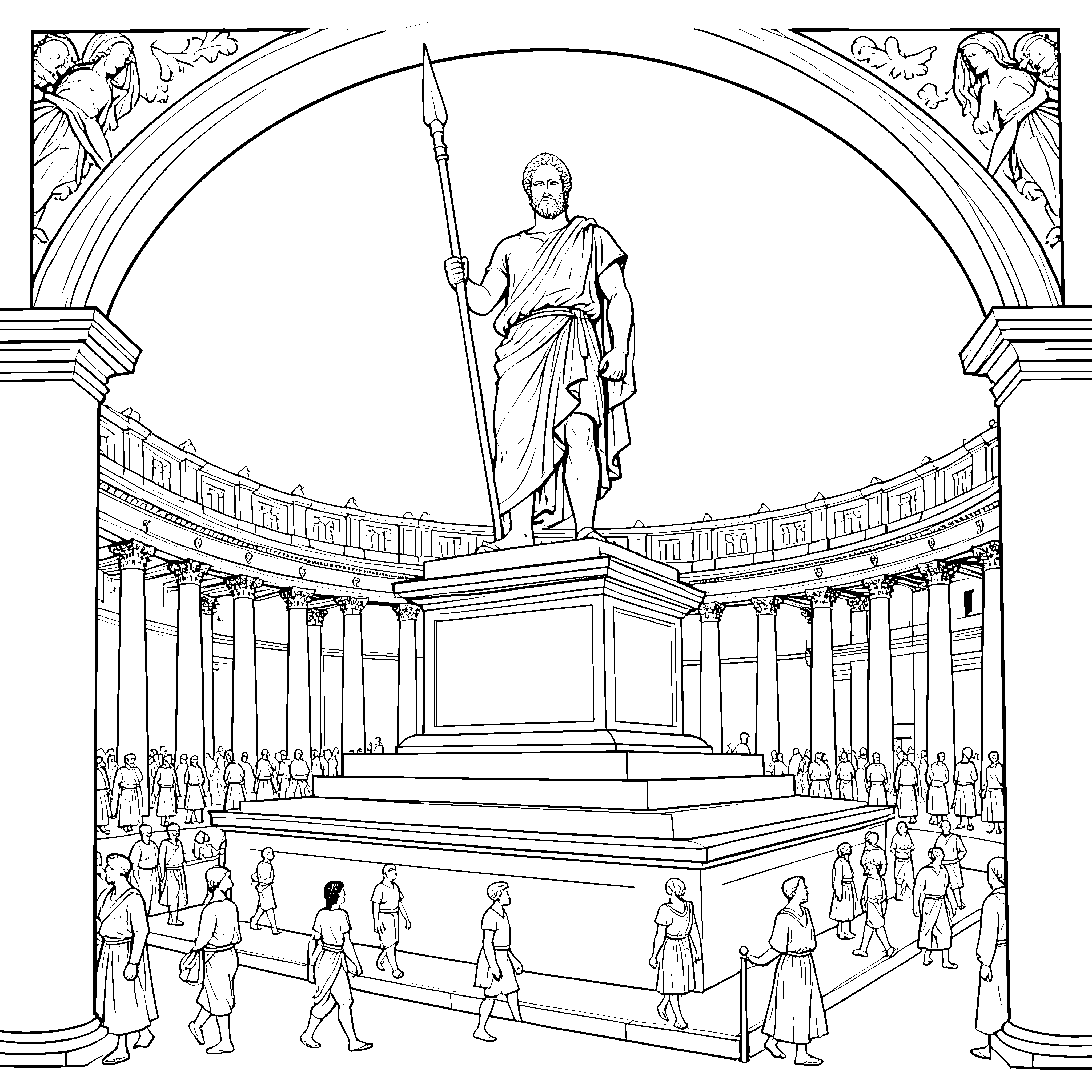 Erhabene Hoplitenstatue im Tempel Malvorlage für Weltenbummler
