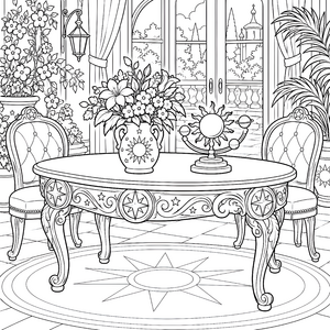 Prachtvoller Himmeltisch mit Blumenvase und Sonnensystem Malbild für malfreudige Sterngucker