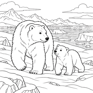 Sanfte Eisbären in der Arktis Ausmalvorlage für neugierige Spürnasen