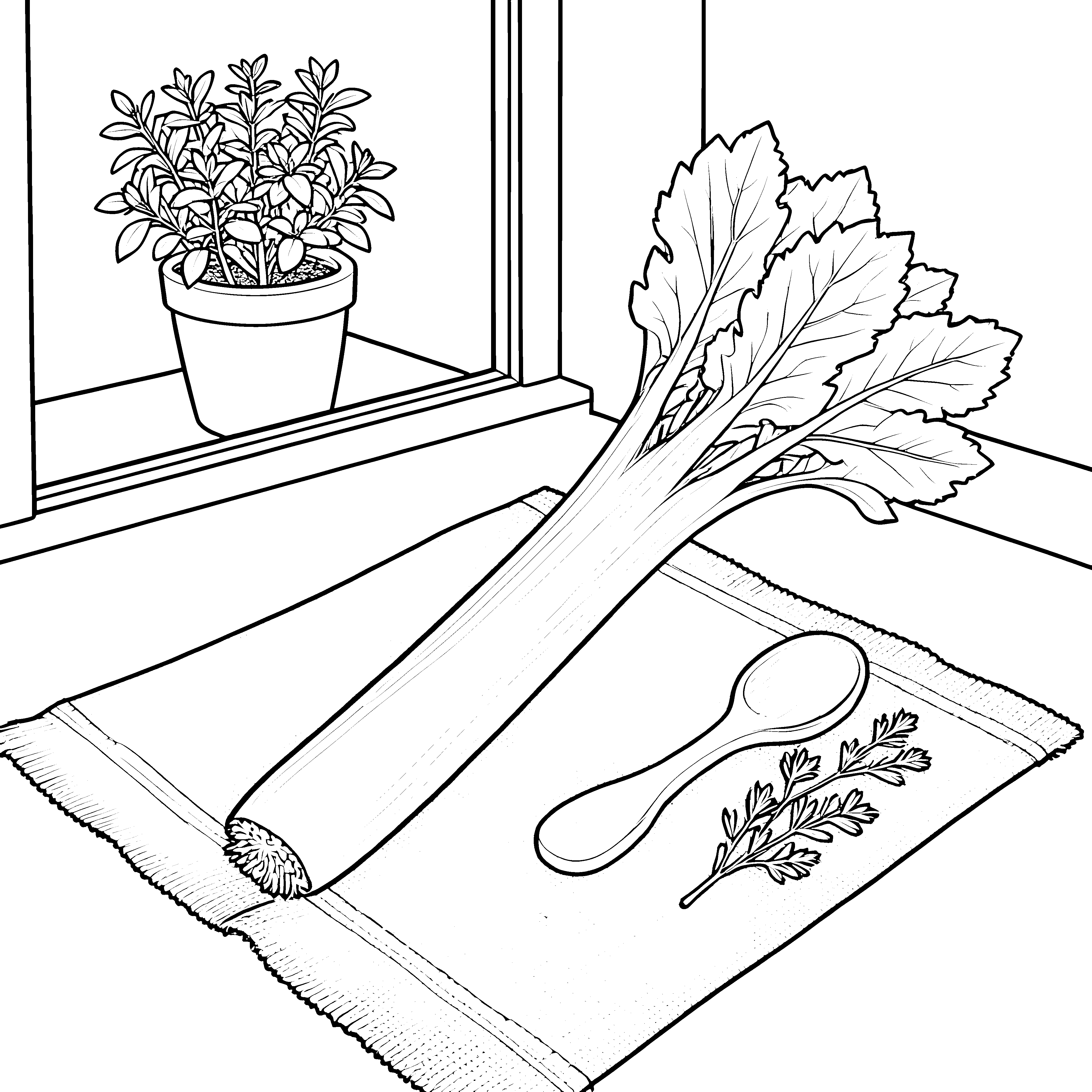 Großer Lauch mit Holzlöffel Ausmalbild für kleine Hobbyköche