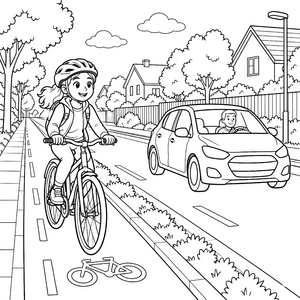 Mutige Radfahrerin auf dem Radweg Ausmalvorlage für kreative Abenteurer